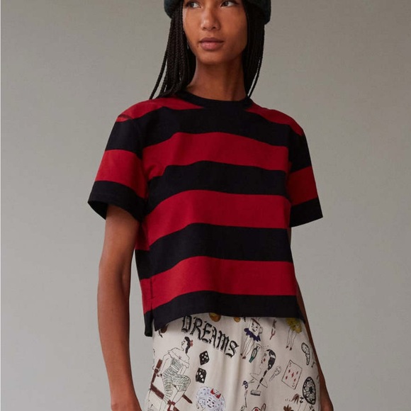 Caron Callahan Tops - Caron Callahan Red and Black Striped T-Shirt